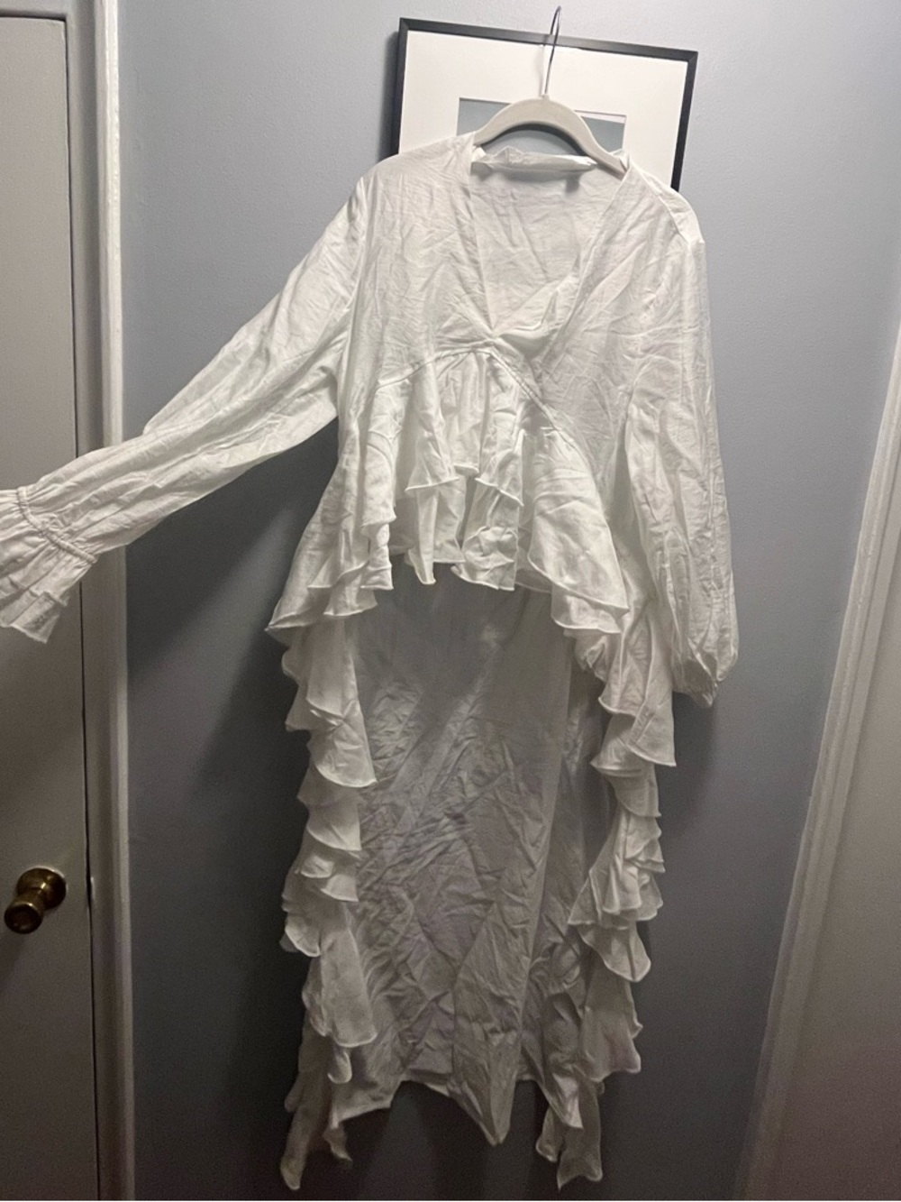 White Ruffled High-Low Maxi Dress